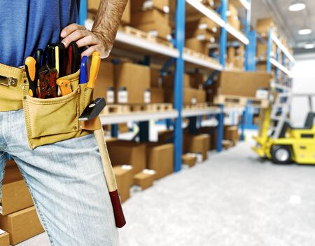 detail of worker in 3d warehouse background