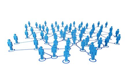 3d blue people on virtual web connectione white background