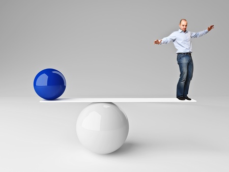 caucasian man try to balance himself backgroundの写真素材