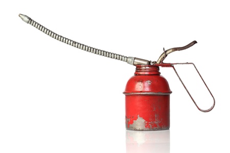 closeup image of classic red oiler on white background