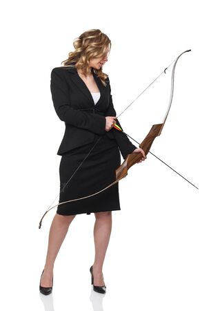 young woman with bow on white backgroundの写真素材
