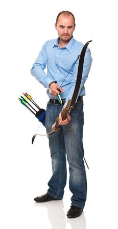 man with bow isolated on white background
