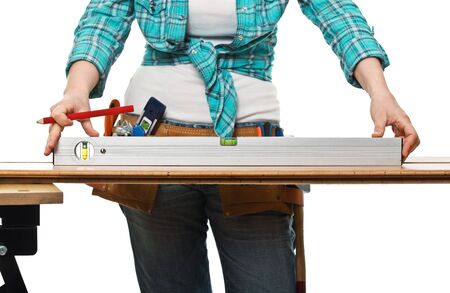 fine detail of woman carpenter at work