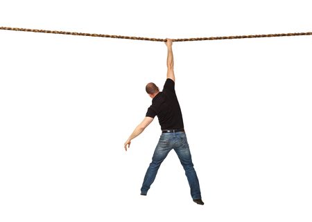 back view of man keep rope in his hand