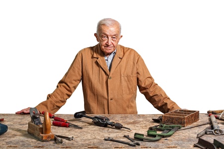 fine portrait of aged craftmanの写真素材