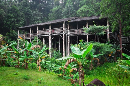 longhouse in borneo, traditional constructionの写真素材