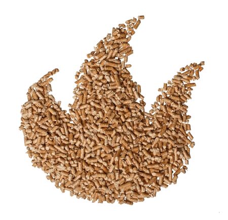wood pellet flame on white background
