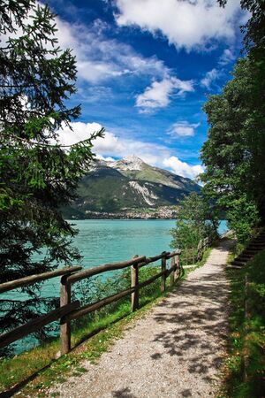 molveno lake in trentino, italyの写真素材