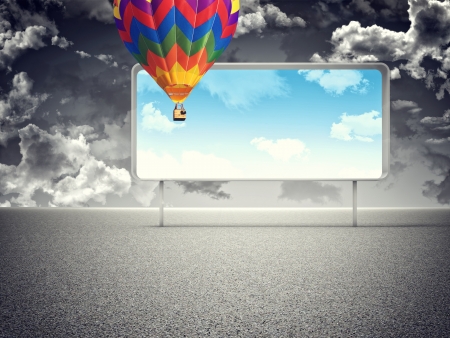 3d image of sunny and cloudy sky and balloonの写真素材
