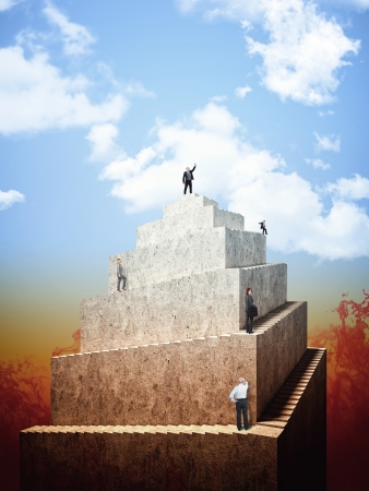 business people on 3d abstract towerの写真素材