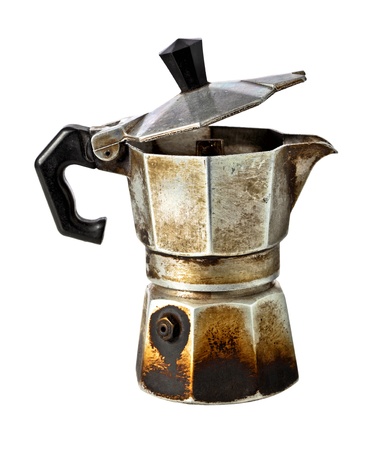 old coffee maker isolated on whiteの写真素材