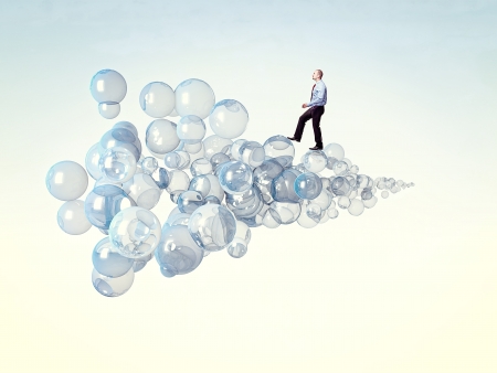 caucasian man walk on 3d bubblesの写真素材