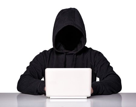 portrait of hacker isolated on white background