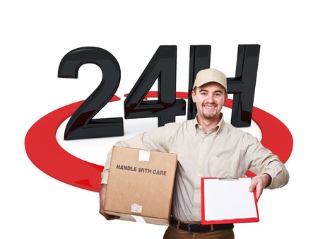 delivery man and 3d 24h text
