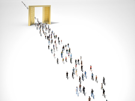 people walk toward golden doorの写真素材