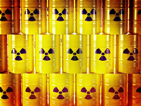 background of 3d yellow barel and radioactive signの写真素材