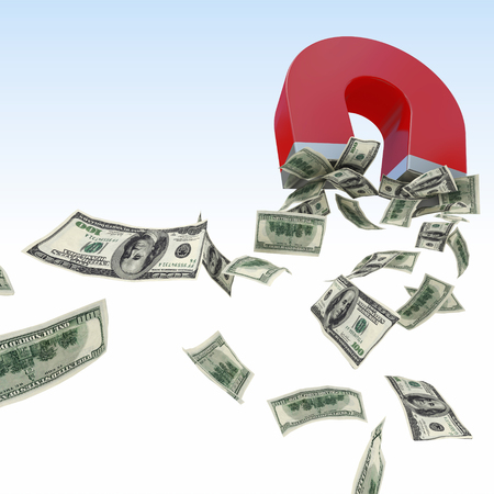 huge 3d magnet and flying dollarsの写真素材