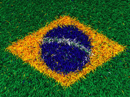 3d brazil flag on grassの写真素材