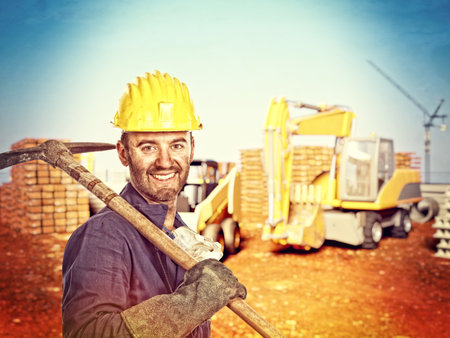 portrait of handyman at construction siteのeditorial素材