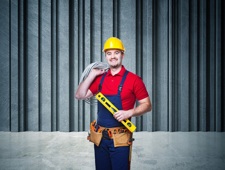 man at work and 3d abstract backgroundの写真素材