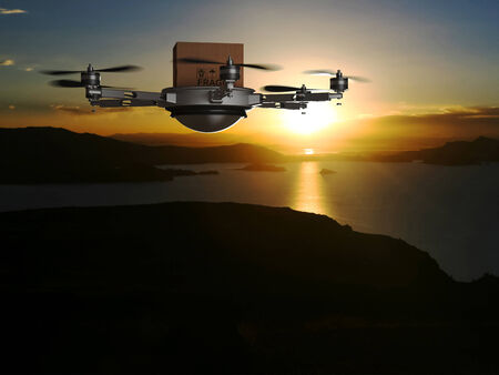 3d image of futuristic delivery droneの写真素材