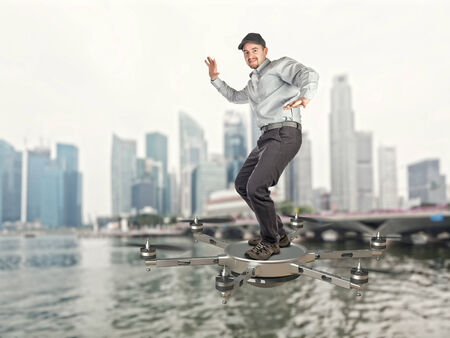 manual worker on futuristic 3d droneの写真素材