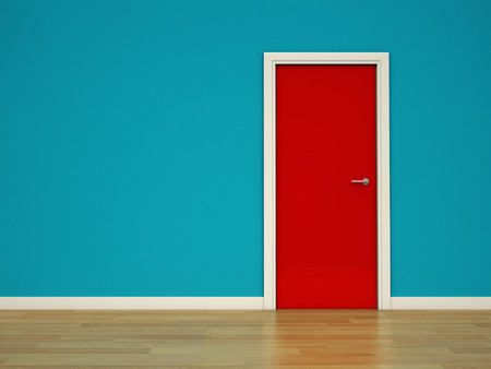 blue wall and 3d red door