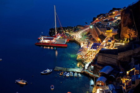 santorini island oia harbour night viewの写真素材