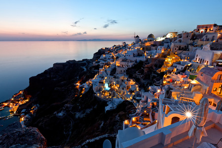 santorini island oia night viewの写真素材