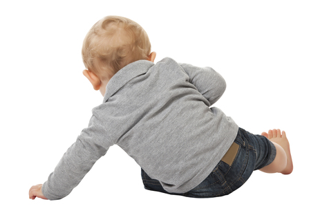 portrait of caucasian child isolated on white backgroundの写真素材