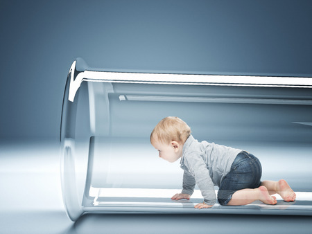 caucasian baby in test tube 3dの写真素材