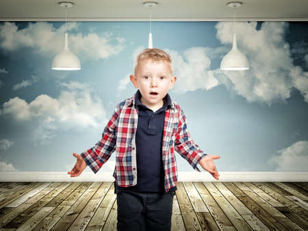 kid portrait and abstract 3d indoorの写真素材