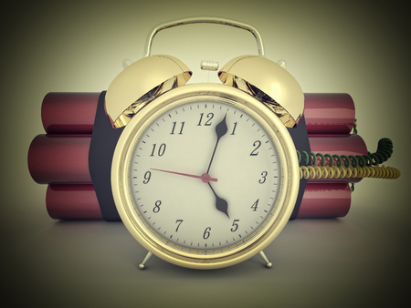 3d time bomb with old clock and tnt