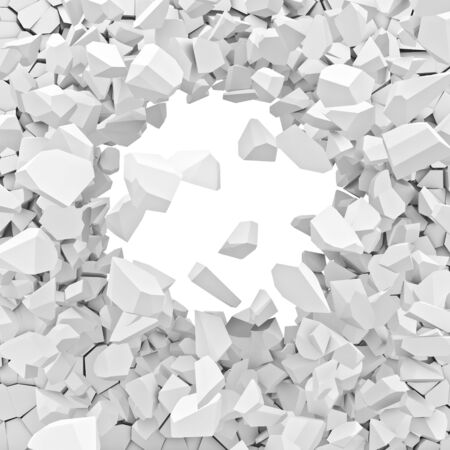 3d image of broken white wallの写真素材