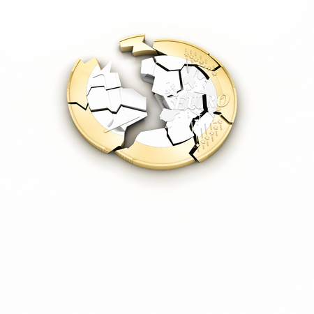 3d broken euro coin on white backgroundの写真素材