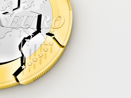 3d broken euro coin on white backgroundの写真素材
