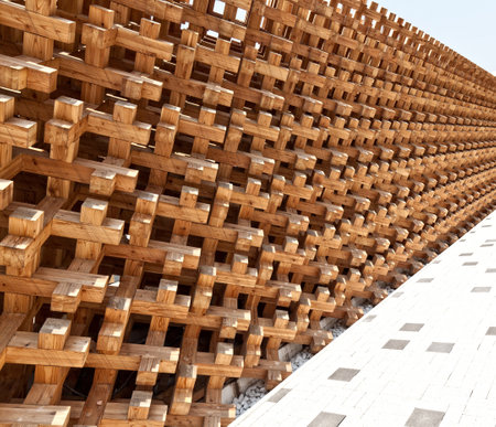 detail of modern natural wood structureのeditorial素材