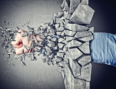 punch destroy 3d concrete wallの写真素材