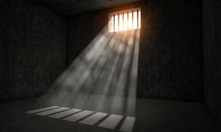 windows jail and sun rays 3d imageの写真素材