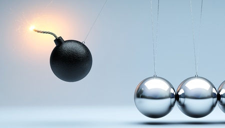 bomb newton cradle 3d renderingの写真素材
