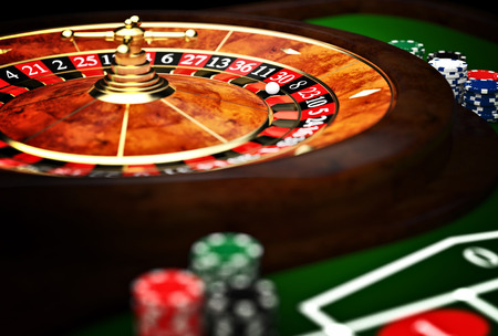 classic casino roulette and green table 3d rendering