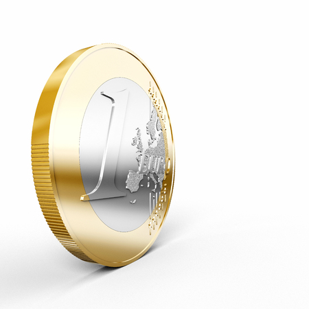 euro coin on white background 3d rendering imageの写真素材