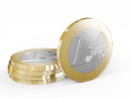 euro coin on white background 3d rendering imageの写真素材