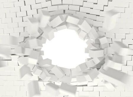 explosion of white brick wall 3d rendering imageの写真素材