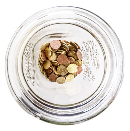 coins euro in classic glass jar save conceptの写真素材