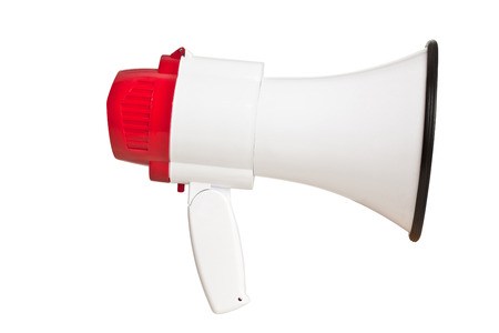 red and white megaphone isolatedの写真素材