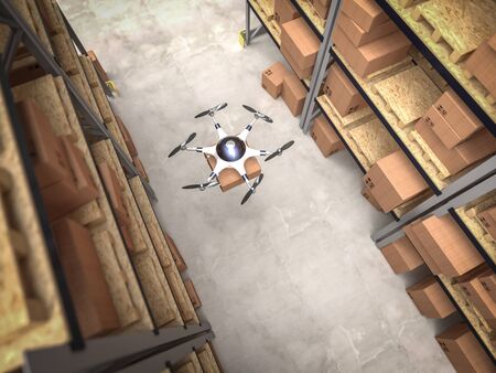 modern drone work in warehouse 3d rendering imageの写真素材