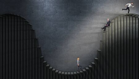 business people on curved abstract stair 3d の写真素材