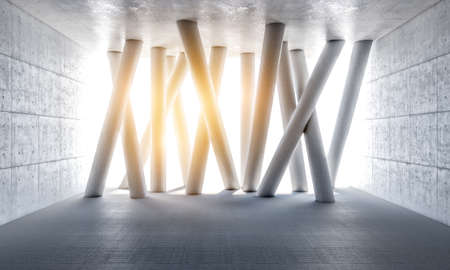 grunge room and abstract columns 3d rendering imageの写真素材