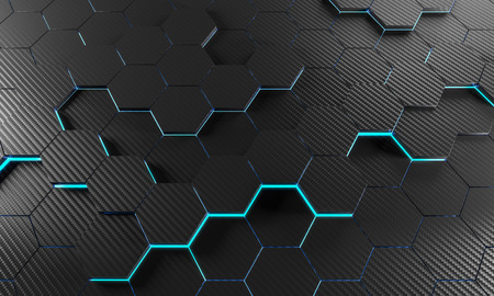 3d rendering hexagon background carbon fiber texture